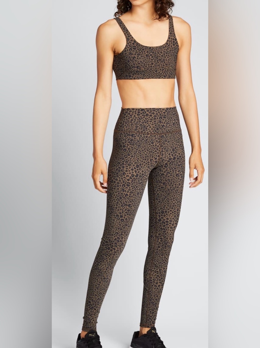 ALO Yoga SET Vapor Leopard Print High-Rise Leggings/Sports Bra- Brown/Black